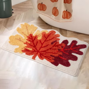 Non slip maple leaf rug for bathrooms.