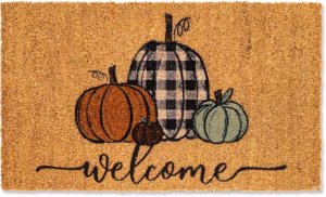 Pumpkin welcome doormat for fall.